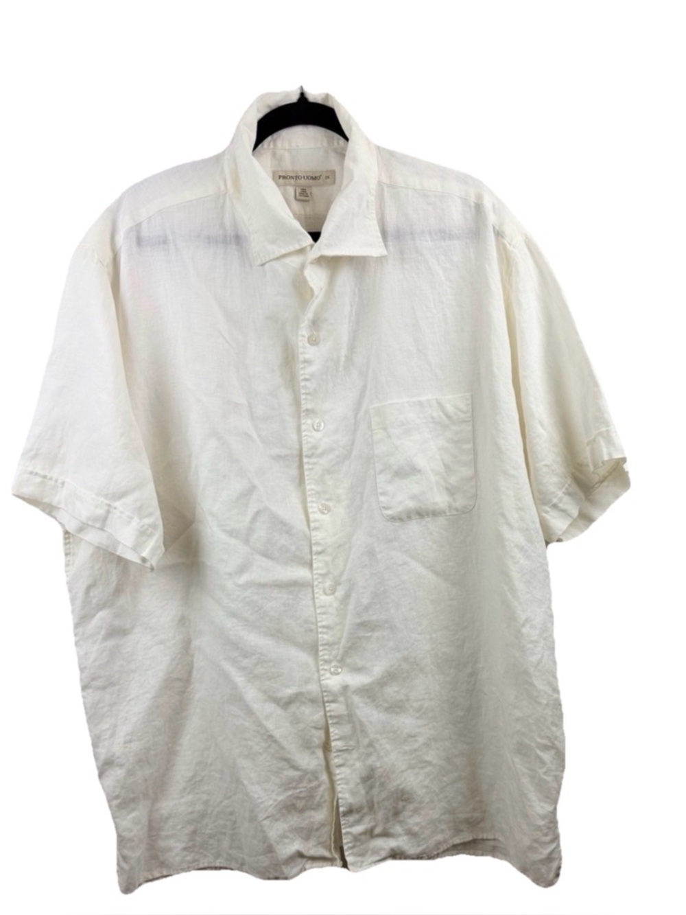 Pronto Uomo Men's Sz 2 XL Short-Sleeve‎ Button-Down Shirt 100% Linen Ivory